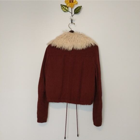 Free People Faux Fur Shag Shearling Style Maroon Jacket Size XS - Picture 5 of 11